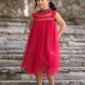 Just Couture Red Plaid Magnolia Tulle-Overlay Shift Dress Size 4